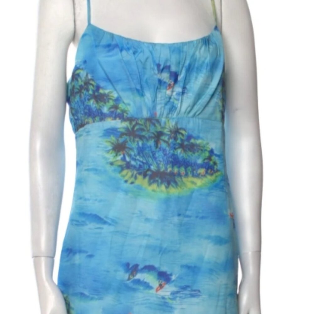 NWOT Staud Bell Island-Print Ruched Empire Waist Mini Dress Blue L $340 - Picture 6 of 8